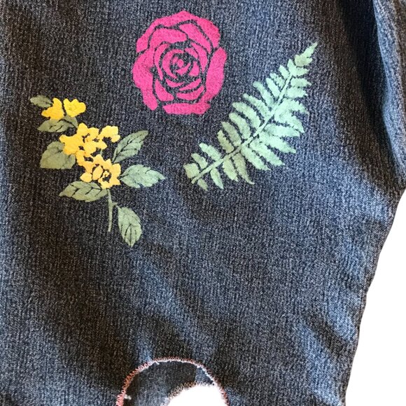 Upcycled Sonoma Jeans w/Cut-Outs, Painted Flower Funky Pants, Size 16 Short - Picture 7 of 15